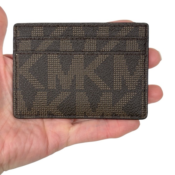 MICHAEL KORS SIGNATURE MK LOGO CARD HOLDER WALLET CASE BROWN/GOLD - Picture 4 of 15